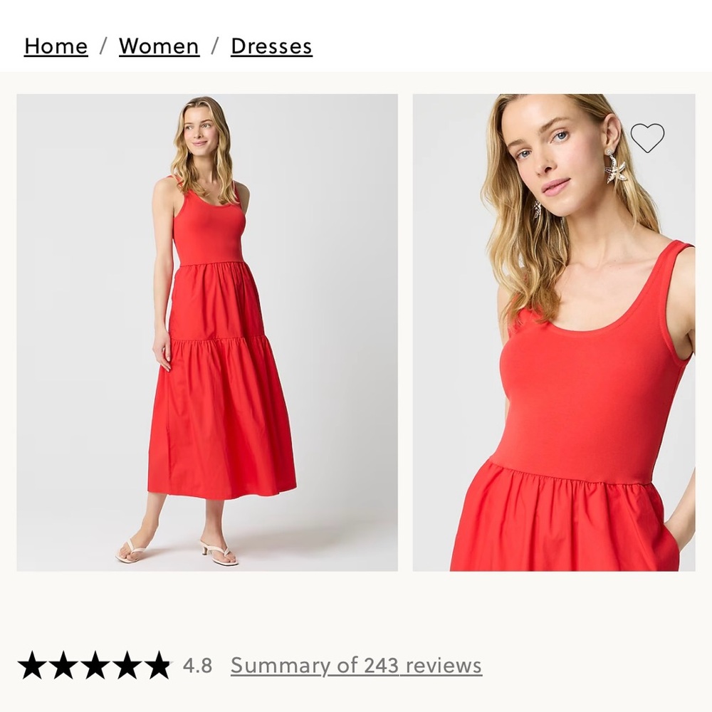 Brand new with tags J.Crew tiered knit mixi midi Red Sleeveless  Dress size XS/S